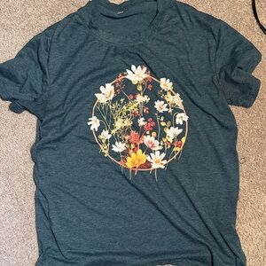 Floral Graphic Teal T-Shirt